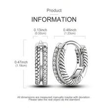1 Pair Snake Bone Pattern White Zirconia Pave Hoop Earrings Original Design 925 Sterling Silver Women's Earrings Elegant Double Row Hollow Design Classic Jewelry Gift - Silver - View 3