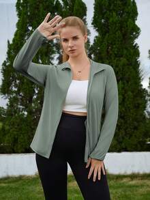 Chaqueta con capucha y cremallera, talla grande, estilo europeo, nueva colección primavera/verano, colores oscuros, ligera y transpirable, puños elásticos.Exterior ideal. - Verde Oliva - Ver 6