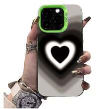 Heart-Shaped Shadow Case Suitable For Apple 15 Pro Max New Phone Case  16 Pro Premium 14 Pro 17 - 彩銀殼-綠色-愛心重影 - 查看 6