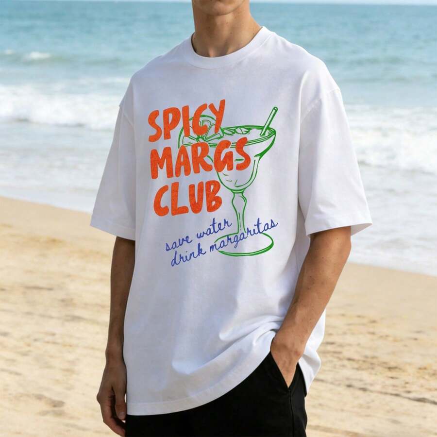 Spicy Margs Club Tee | Funny Margarita Shirt - 白色 - 查看 1