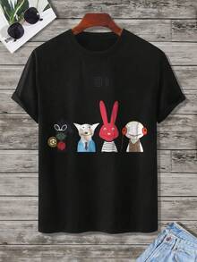 [Estampado Gráfico de Personaje de Dibujos Animados para Camisas de Hombre] - Negro - Ver 2