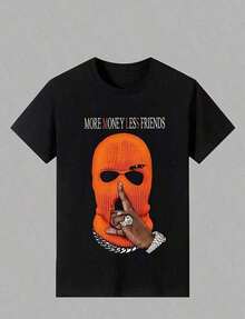 Men's Short-Sleeved T-Shirt, Plus Size, Classic Comic Book Style, Cartoon Print, MORE MONEY LESS FRIENDS - 波爾多 - 查看 1