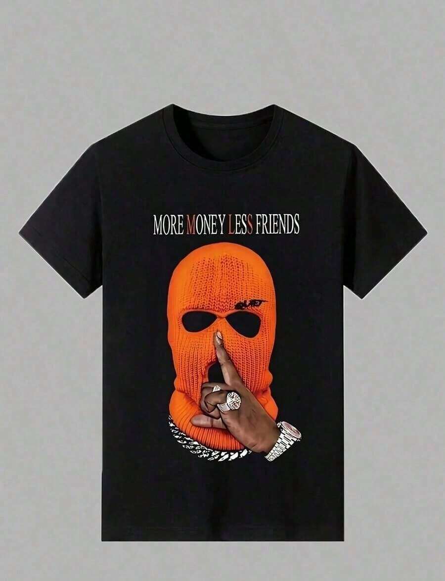 Men's Short-Sleeved T-Shirt, Plus Size, Classic Comic Book Style, Cartoon Print, MORE MONEY LESS FRIENDS - 波爾多 - 查看 1