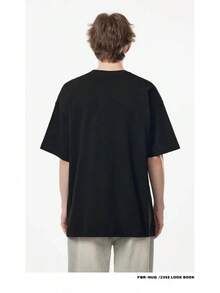 Men's Short-Sleeved Cotton T-Shirt, Crew Neck, Oversized Style - Retro Star Frog Cartoon Graphic Design, Vintage Wash, Stretchy, Soft And Comfortable Clothing - 黑色 - 查看 3