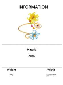 1pc Yellow Vibrant Heavy-Duty Handmade 3D Flower Arm Cuff With Contrast Beaded Design, Open Adjustable Bracelet - Multicolor - View 6