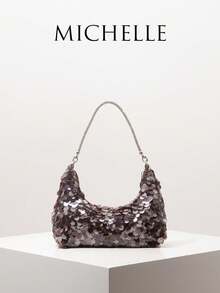 Bolso de Hombro con Lentejuelas (Patrón Aleatorio), Bolsos Elegantes para Mujer, Atuendos para Noche de Gala y Fiesta, Bolso y Accesorios para Baile de Graduación, Artículos para Boda, Regal - Gris Oscuro - Ver 2
