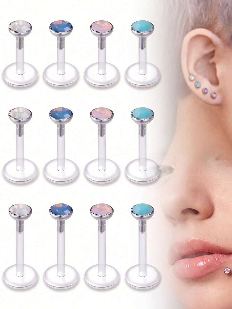 CIZME 16G UV唇环,透明亚克力生物塑料蛋白石唇钉,穿刺饰品,6/8/10mm软骨固定式唇钉,生物塑料软骨耳环,低过敏性塑料鼻环,男女通用唇环,适合日常佩戴 - 唇釘 - 查看 1