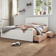 Double Bed, Wooden Bed Frame 160*200cm With 2 Drawers, Modern Bed Including Bed Frame And Slatted Base - 207*80*165cm (L*H*W) In Oak/White (Without Mattress) - White - View 5