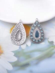 10 peças de pingentes vintage em forma de gota de água com strass, prata envelhecida, amuletos boémios - gotas de água - Ver 7