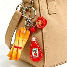 1pc Women's INS Style Realistic French Fries & Ketchup Bottle Keychain Pendant, Creative Bag Charm, Wallet Charm - Multicolor - View 3