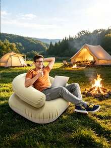 5/1pc Portable Inflatable Armrest Slouchy Sofa, Soft Flocked Inflatable Chair, Multi-Color Lightweight Foldable Outdoor Inflatable Lounge Chair, Suitable For Camping, Picnic, Beach, Dorm, Back To School, Indoor Reading And Relaxation, Easy To Inflate And Deflate Leisure Furniture - Multicolor - View 8