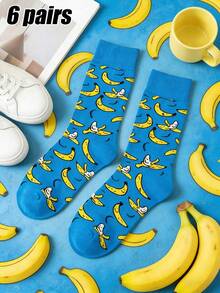 3 Pairs Unisex Novelty Banana Mid-Calf Socks, Fruit All-Over Print Personalized Fashion Socks, Sweat-Absorbing Breathable Spring/Summer Style - Multicolor - View 12