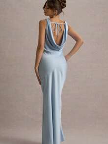 Spring And Autumn Women's Folded Ribbon Sparkling Evening DressLoose And Comfortable - Light Blue - View 3