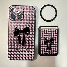 1pc Pink Houndstooth Bow Pattern Luxury Fashion Vintage Faux Leather Card Holder Straight Edge Liquid Soft Silicone Phone Case Compatible With Apple 17 Pro Max/16 Pro Max/15 Pro Max/14 Pro Max/13 Pro Max/12 Pro Max/11 Pro Max/Galaxy S26 S25 S24 Ultra S24 Plus S24 FE S23 S22 A55 A54 A53 A52 A50 A30 A42 A35 A34 A33 A25 A24 A20 A30 A15 A17/ Smart 8/ Hot 40i/Spark 20/Spark 20C/Spark Go 2024/ G84/Honor X9b X9A X9D X7B X9C X6A 8X X7 X8 X8C X8B Y9S Y9A Y7P Y7P/1+ - Black - View 5
