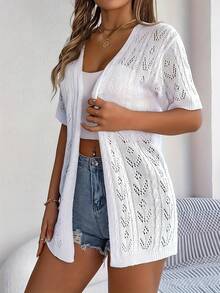 Plus Sizes - New For Summer: Women's Short Sleeve Openwork Cardigan, Loose Fit, Mid-Length, Lightweight And Breathable - Putih - View 6