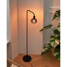 ONEWISH Living Room Floor Lamp, Minimalist Industrial Floor Lamp With Modern LED Spotlight, 6-Inch Black Clear Glass Globe, 1800K Warm Ambient Lighting, Decorative Tall Floor Lamp For Bedroom And Office - 1800K - 查看 9