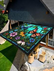 1pc Butterfly And Floral Pattern Sun Shade, Lightweight Polyester Material, Suitable For Beach, Camping, Garden And Picnic - Outdoor Adventure Sun Shade (Support Pole Not Included) - A - View 5