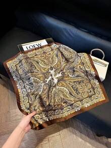 1 pieza Pañuelo cuadrado estampado de moda de 70cm, estilo marrón, se puede usar como pañuelo para la cabeza, cinturón, correa decorativa para bolso o accesorio - Multicolor - Ver 2