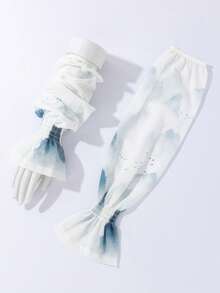 1 Pair Ink Print Chiffon Bell Sleeve Arm Covers, Soft Thin Breathable Styling Arm Warmers - White Gradient - 262 - View 4