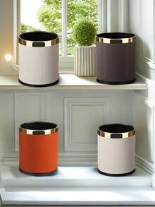 Round Trash Can, Outer Layer Made Of PU Leather, Available In 10L And 14L Capacities, Perfect For Home, Living Room, Bedroom, Office, Hotel And Bathroom Use. - Multicolor - View 7