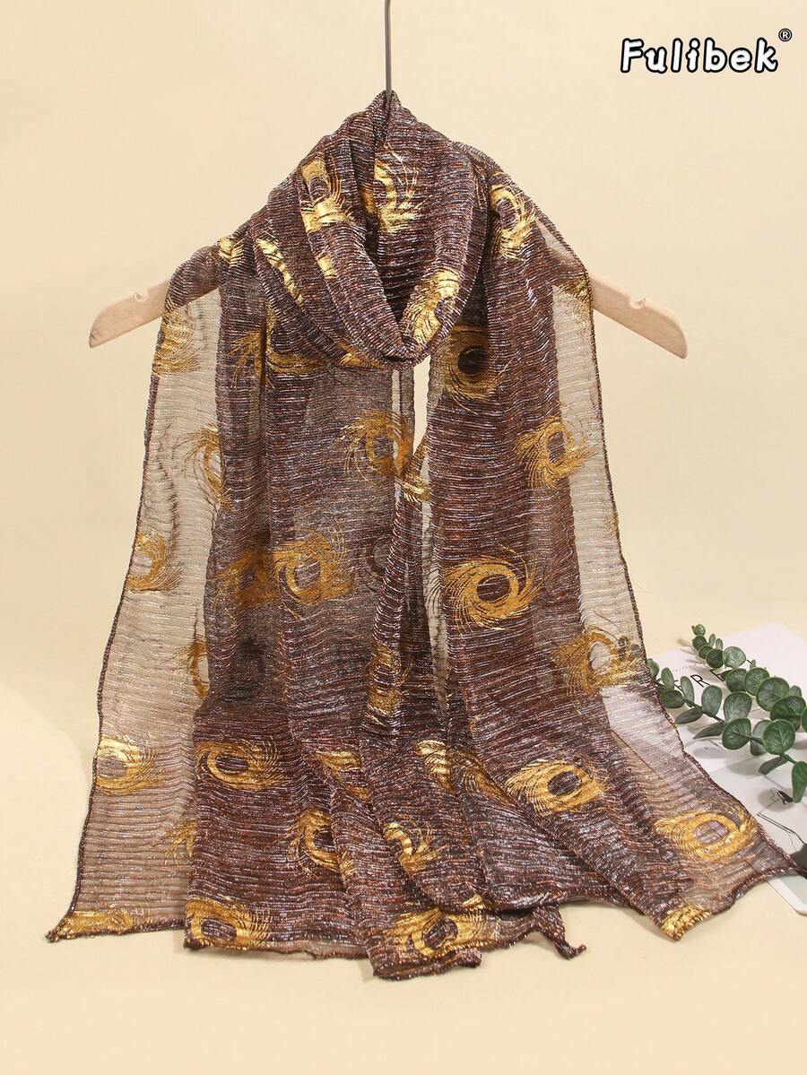 1件新季節女款金箔亮面絲綢圍巾披肩頭巾 防曬沙灘巾 Abaya,適合海邊度假與日常生活,為您的風格增添亮點 - 棕色 - 查看 1