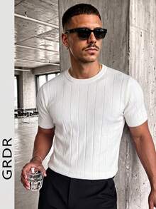 Suéter de punto de manga corta de unicolor para hombres GRDR, de moda para el verano - Blanco - Ver 5