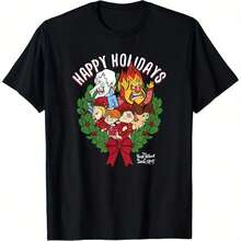 Festive Holiday Wreath Graphic T-Shirt - 100%, Black, Round Neck, Short Sleeve, Soft & Breathable Casual Top For Women, Moms & Friends - Perfect For B - Black - View 10