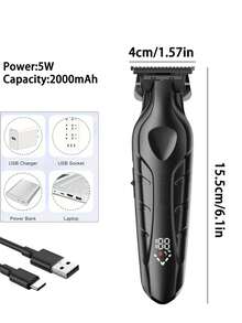 Kemei 男士電動理髮器 理髮剪 男士刮鬍刀 理髮雕刻剪 陶瓷刀片 USB 充電式理髮修剪器 適用於居家、理髮店與旅行使用 男士禮物 - 黑色 - 查看 9