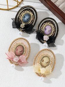 1pc Elegant Floral Fabric Handmade Embossed Portrait Rhinestone Studded Academic Style Brooch Pin, Luxury Jewelry Brooch Suitable For Daily Wear, Gift For Dates - Fashion - View 18