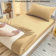 1pc Minimalist Modern Plant Floral Navy Blue Pattern Printed Brushed Fitted Sheet, Bedroom Printed Bed Cover, Mattress Cover, Mattress Protector, Bedding (Pillowcase Not Included) - Khaki - View 2