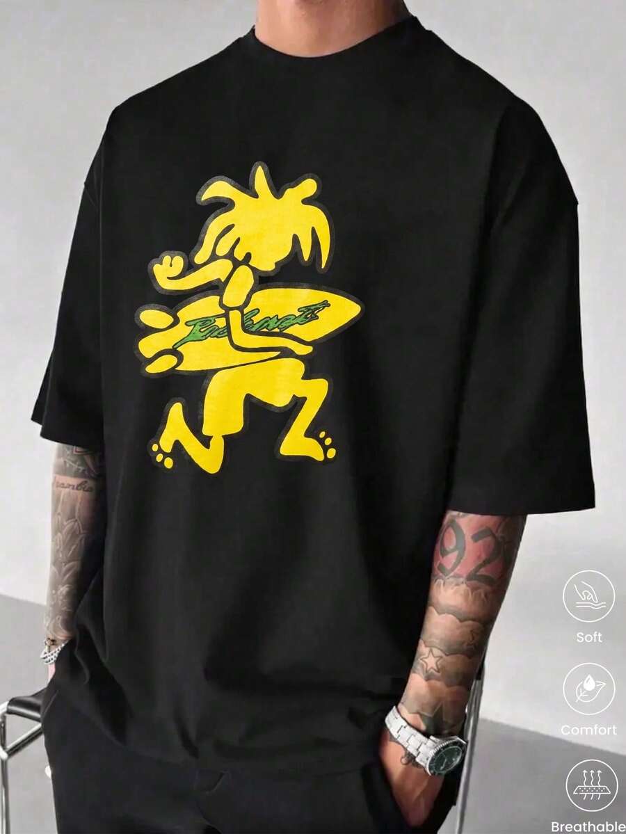 Unisex T-Shirt, 100% Cotton, Regular Fit, Graphic Print, Short Sleeves, Casual Style, Summer Streetwear, Urban Style, Printed Top, Vintage Fashion, Soft And Breathable. - 珊瑚粉 - 查看 1