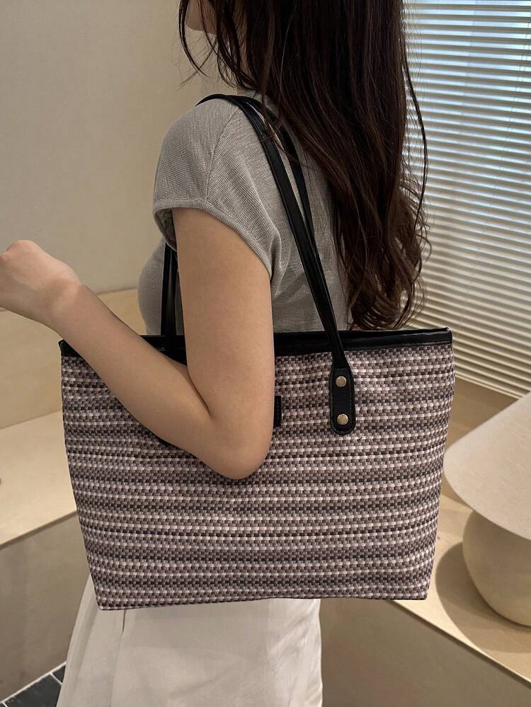2026 New Fashion Polka Dot & Bow Print Large Capacity Casual Shoulder Handheld Underarm Tote Bag For Women - Black - View 7