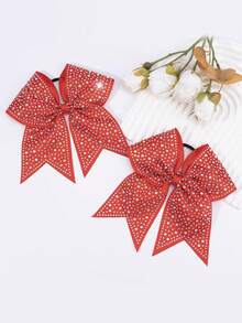 2pcs Rhinestone Cheerleader Bows, Girls Glitter Large Elastic Ponytail Hair Ties, Softball Game Hair Accessories - Multicolor - View 11