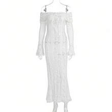 Long French Lace Dress In European And American Style With Bell Sleeves And Strapless Design. - 粉色 - 查看 6