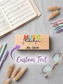 1pc Personalized Custom Music Teacher Wood Name Blackboard Eraser,Custom Teacher Name,Multiple Musical Symbol Design,Natural Wood Material,Ideal Piano Studio & Band Classroom Desk Decor,Sentimental Keepsake Thank You Gift For All Music Educators - Multicolor - View 2