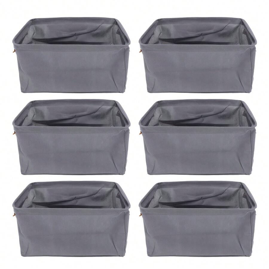 6 Pcs Clothes Storage Box Thickened Fabric Foldable Storage Bin Clothing Container For Closet Wardrobe Khaki 48x28x25cm/18.90x11.02x9.84in - Grey - View 1