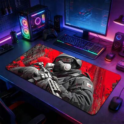 1pc Minimalist Cool Warning Gaming Oversized Mouse Pad, Hardcore Attitude Style Large Desk Mat -- Attitude Atmosphere Extended Enlarged Red & Black Minimalist Warning Pattern Mouse Pad, With Non-Slip Rubber Base And Stitched Soft Fabric Keyboard Pad. Immersive Hardcore Cyberpunk Aesthetic With Non-Slip Rubber Base And Stitched Soft Fabric Keyboard Pad, Suitable For Gaming, Home Office And Learning Scenarios.