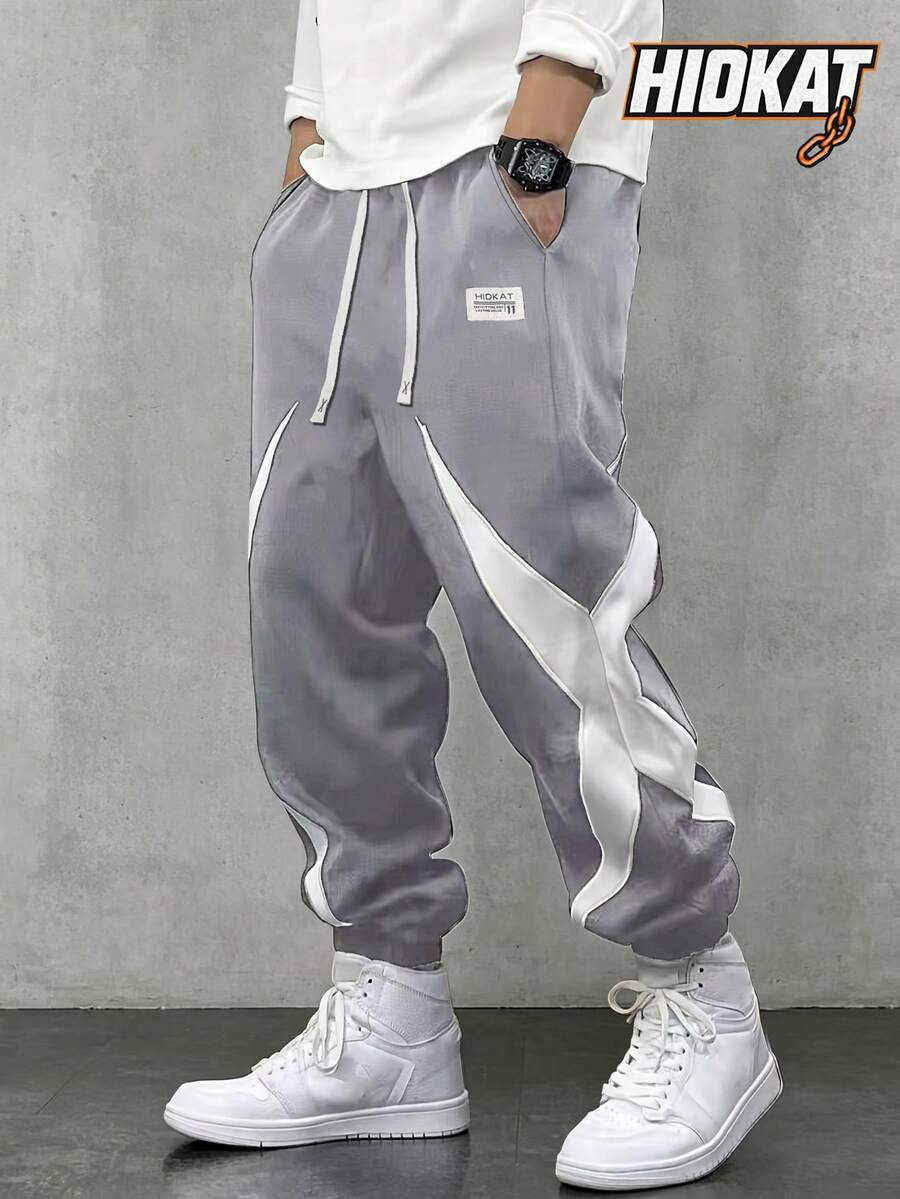 Men's Colorblock Drawstring Waist Casual Sweatpants, Sporty Leisure Jogger Pants, Suitable For Spring Autumn