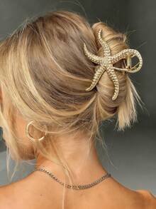 1 pièce Pince à cheveux en métal style bohème en forme d'étoile de mer, grande taille, convient pour les vacances, les fêtes, le port quotidien, accessoire de cheveux de plage d'été, pince à cheveux pour les vacances et les anniversaires - A - Voir 2