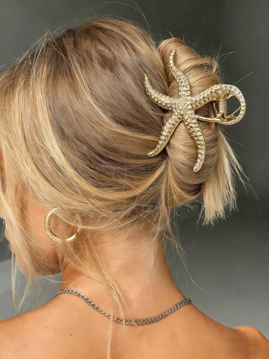 1 pièce Pince à cheveux en métal style bohème en forme d'étoile de mer, grande taille, convient pour les vacances, les fêtes, le port quotidien, accessoire de cheveux de plage d'été, pince à cheveux pour les vacances et les anniversaires