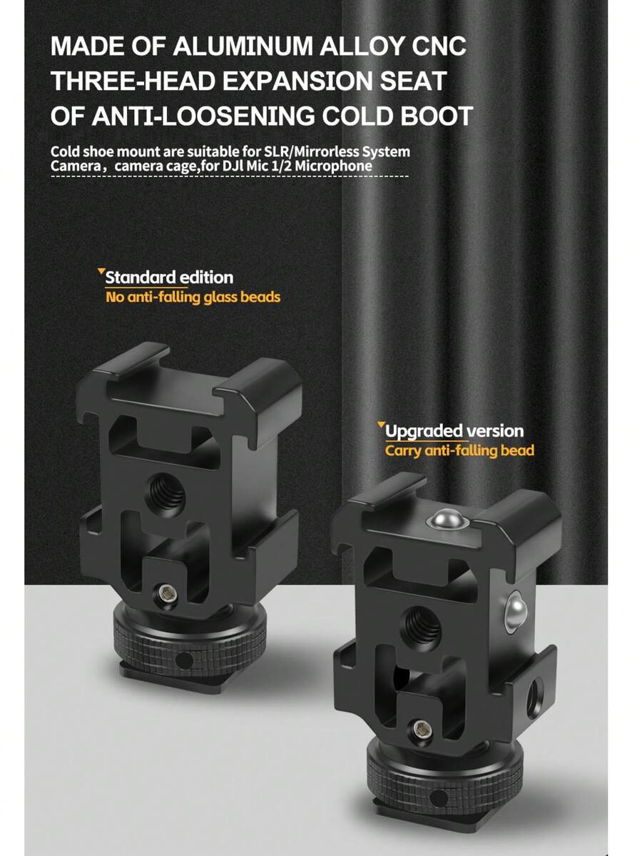 3-Way Cold Shoe Extension Mount 1 To 3 Cold Shoe Adapter Bracket Compatible With Camera Cage DSLR Mirrorless Camera, Hot Shoe Expander For Fill Light Microphone Photography Accessories - View 1