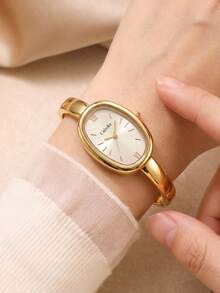 LIANDU LIANDU 女款橢圓羅馬數字錶盤石英手鍊錶，優雅奢華時尚極簡小錶盤石英錶，適合日常佩戴，送給她或自己的節日與紀念日完美禮物 - 金色 - 查看 7