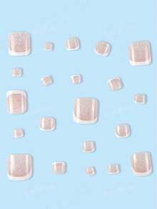 Améliorez votre look 24 pièces Faux ongles carrés courts Design bord blanc pailleté Set d'ongles de pied Couverture complète Convient pour les fêtes, les bals de promo, le port quotidien - Kaki - Voir 3