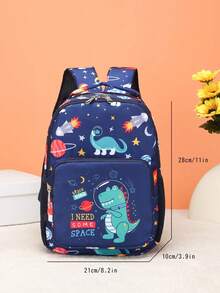 1pc Mini Cartoon Dinosaur Pattern Backpack, Random Print Position - Cosmic Blue Dinosaur Blue - View 4