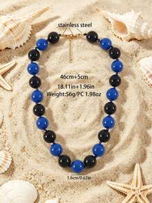 1pc European & American Bohemian Round Geometric Acrylic Mixed Color Beaded Rope Handmade Knotted Women's Necklace With Stainless Steel Accessories, Holiday Gift, Daily Wear - Hand-knotted Resin Stainless Steel Accessory Necklace - View 11