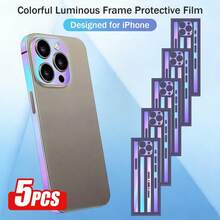 Glowing Side Protection Film With Colorful Border, Provides Full Corner Protection And Anti-Scratch Function For Phones. These Fluorescent Stickers Are Compatible With IPhone 17 Pro Max, 16 Pro Max, 16 Plus, 15 Pro Max, 14, 13 Pro Max - 5PCS - View 10