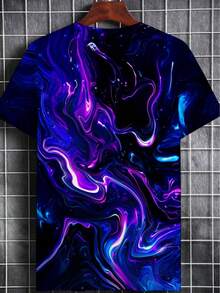 Camiseta de Poliéster 3D para Hombre con Diseño Abstracto de Galaxia, Ideal para Clubes o Bares, Ligera y Duradera, Colores Vibrantes en Morado y Azul, Perfecta para Uso Casual, Ajuste Cómod - Negro - Ver 3