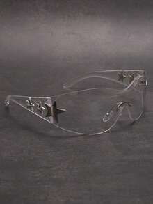 1pc New European & American Style Frameless Shiny Star Clear Transparent Colorless Women's Fashion Glasses, Decorative Bohemian Women's Plano Glasses Heart PC(Polycarbonate) - Stars - Transparent - View 3