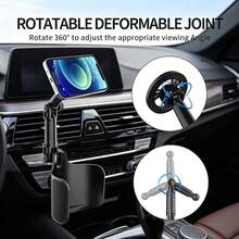 2-In-1 Magnetic Car Phone Holder - Strong Magnet, 360° Rotating Adjustable Arm, Durable ABS Material Suitable For Most Car Models, Includes Magnetic Phone Sticker - Black - View 3