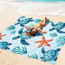 1 pieza Toalla de playa/estera de tortuga azul oversized, a prueba de arena y secado rápido, adecuada para 1-3 adultos - Tela de poliéster ligera y duradera - Perfecta para viajes, camping, senderismo y tiempo de ocio en la playa, estera de playa, estera de picnic, cubierta de suelo de camping - Multicolor - Ver 6